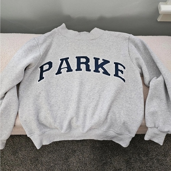 Parke Tops - Parke Women's Gray Mockneck Sweatshirt with Navy Accents